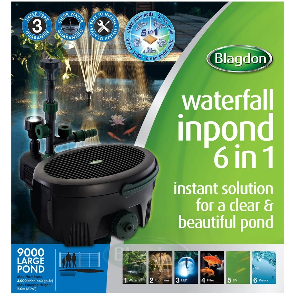 Blagdon Inpond Waterfall 6 In 1 9000 Pond Pump & Filter - Large Pond 4 Blagdon Inpond Waterfall 6 In 1 9000 Pond Pump & Filter - Large Pond - Image 2