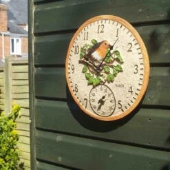 Outside In 12" Robin Wall Clock & Thermometer 8 Outside In 12" Robin Wall Clock & Thermometer -Water N Plants Sales Store 5050642006347 3