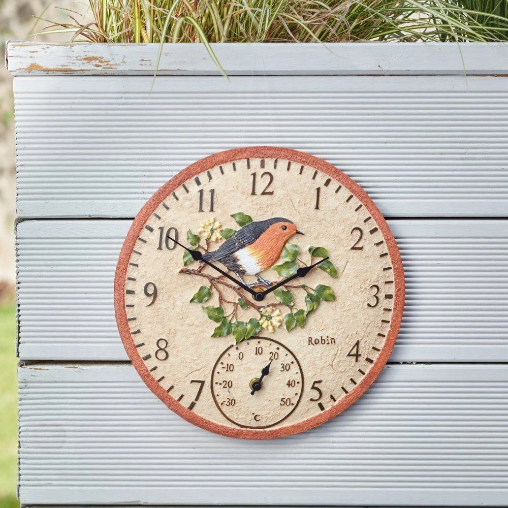 Outside In 12" Robin Wall Clock & Thermometer 6 Outside In 12" Robin Wall Clock & Thermometer - Image 4