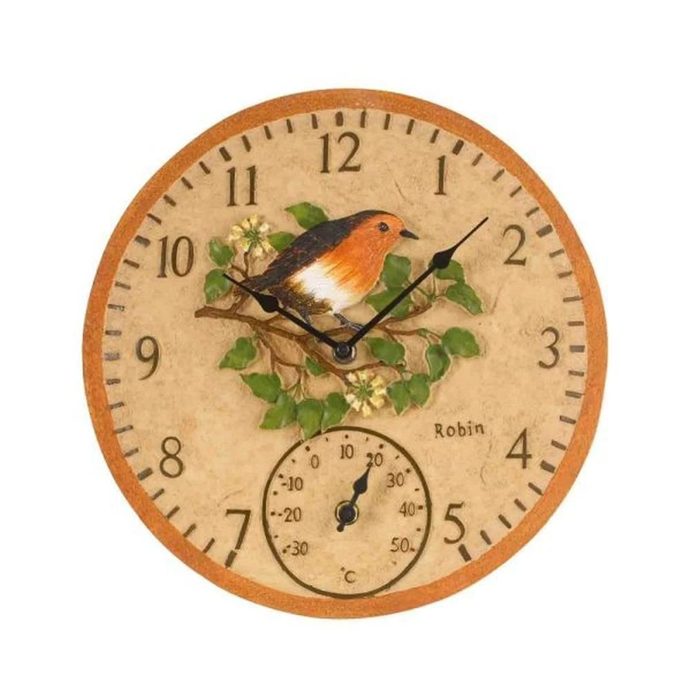 Outside In 12" Robin Wall Clock & Thermometer 3 Outside In 12" Robin Wall Clock & Thermometer